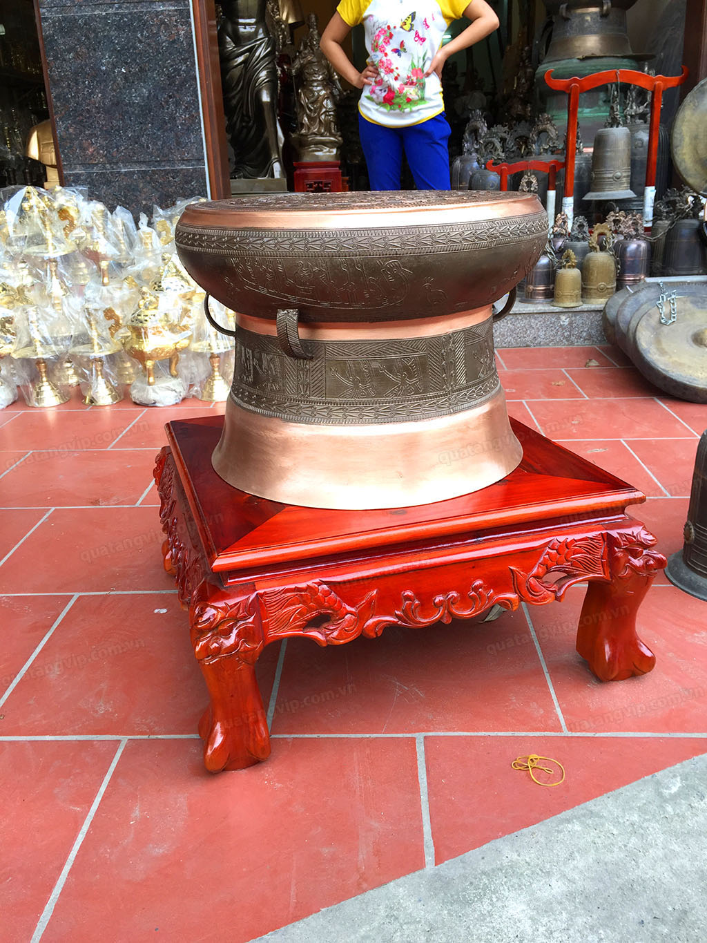 Quả trống đồng đỏ đường kính 60cm - Q0315