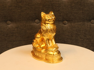 Tượng đồng con Mèo dát vàng 18cm - Q0249
