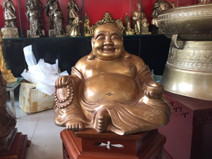 Tượng Phật Di Lặc bằng đồng đỏ dáng ngồi 30cm - Q0529