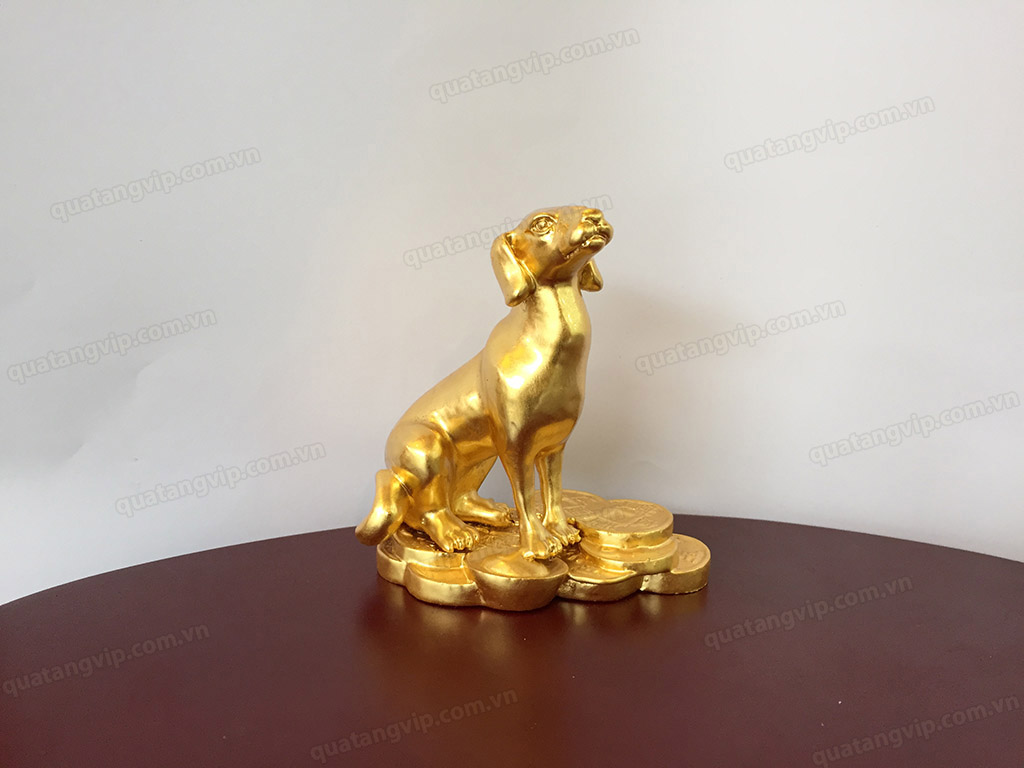 Tượng đồng con Chó dát vàng cỡ 10cm- Q0575