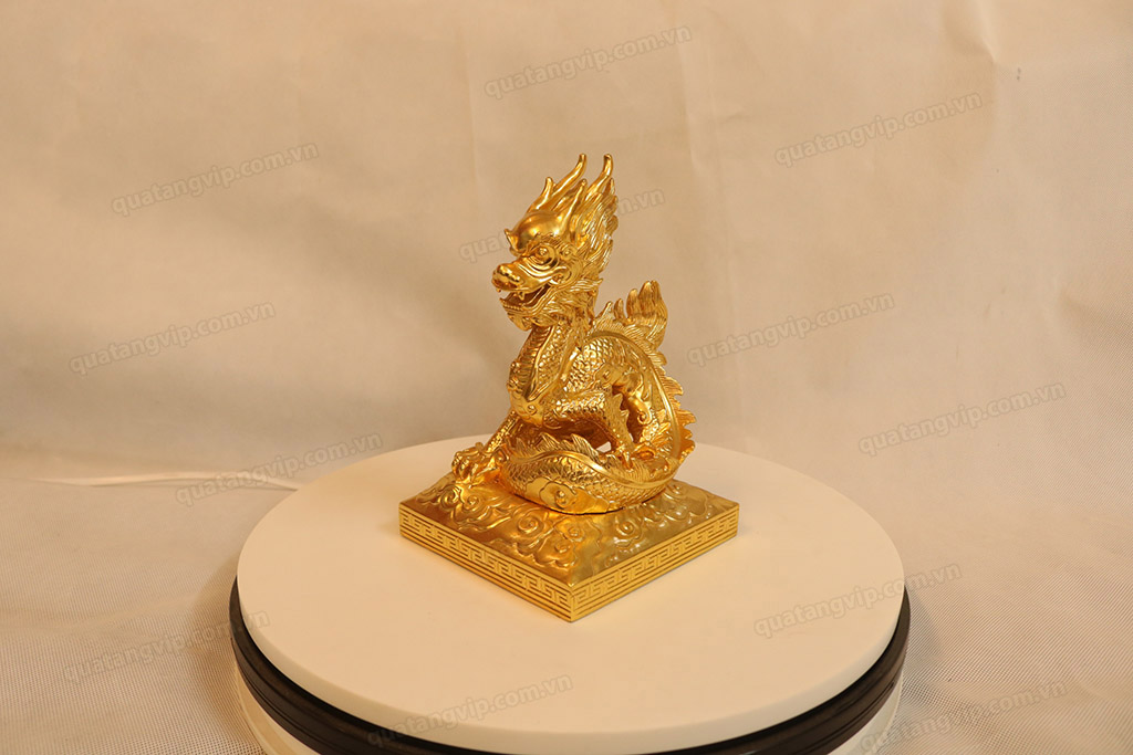 Tượng đồng con Rồng dát vàng 20cm - Q0151