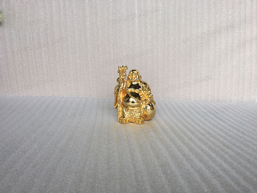 Tượng đồng Phật Di Lặc đeo bị cao 16cm mạ vàng 24k - Q0342