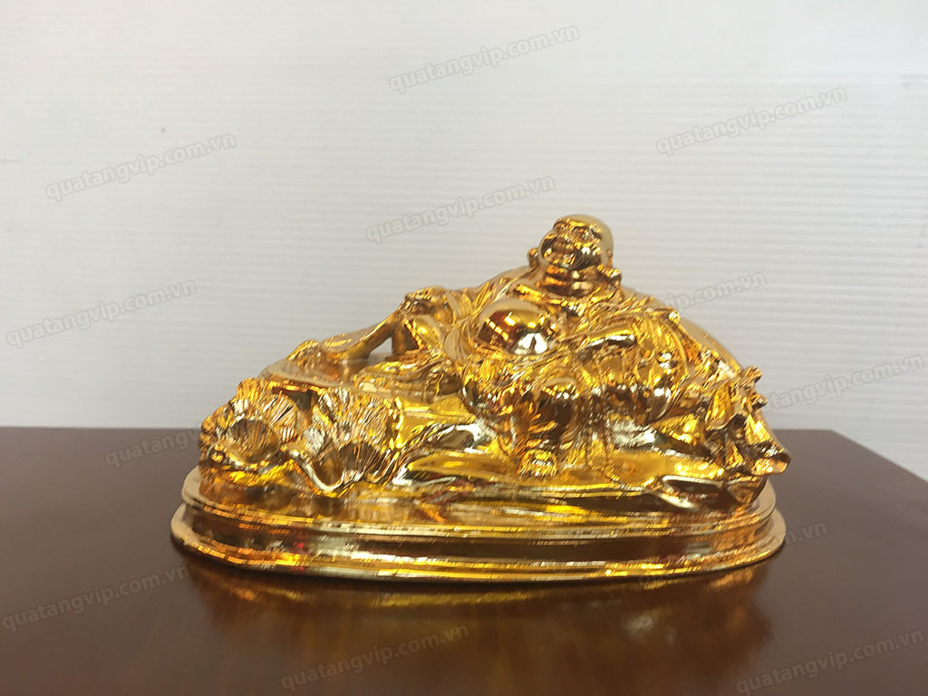 Tượng đồng Phật Di Lặc nằm mạ vàng 24k cỡ 10cm - Q0426